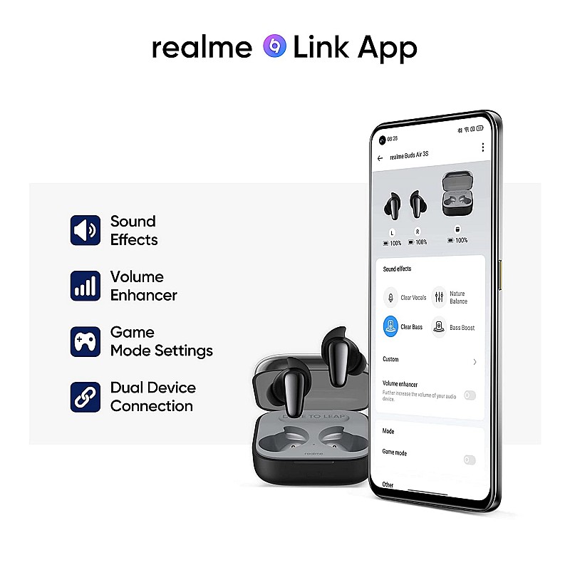 realme Buds Air 3S Bluetooth Truly Wireless in Ear Earbuds 11mm Triple Titanium Driver with Mic AI ENC for Calls Dual Device Pairing (Bass Black)