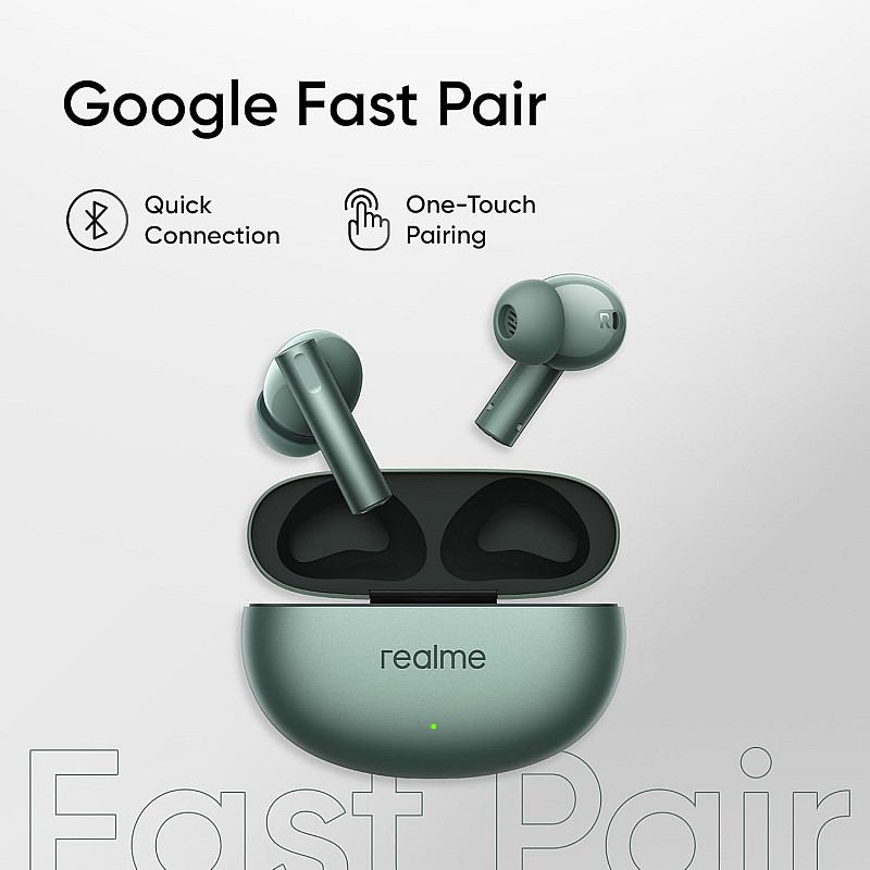 realme Buds Air 6 TWS in Ear Earbuds with 12.4 Mm Deep Bass Driver, 40 Hours Play Time, Fast Charge,50 Db ANC,Lhdc 5.0, 55 Ms Low Latency, Ip55 Dust & Water Resistant, Bluetooth V5.3 (Forrest Green)