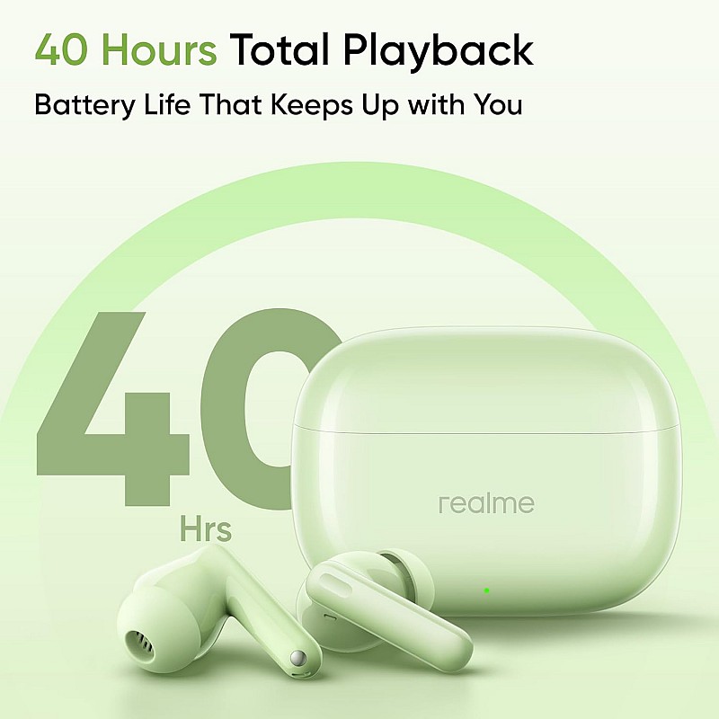 realme Buds N1 Truly Wireless in-Ear Earbuds with 46dB Hybrid ANC, 360° Spatial Audio, 12.4mm Dynamic Bass Driver, Upto 40Hrs Battery and Fast Charging (Energizing Green)