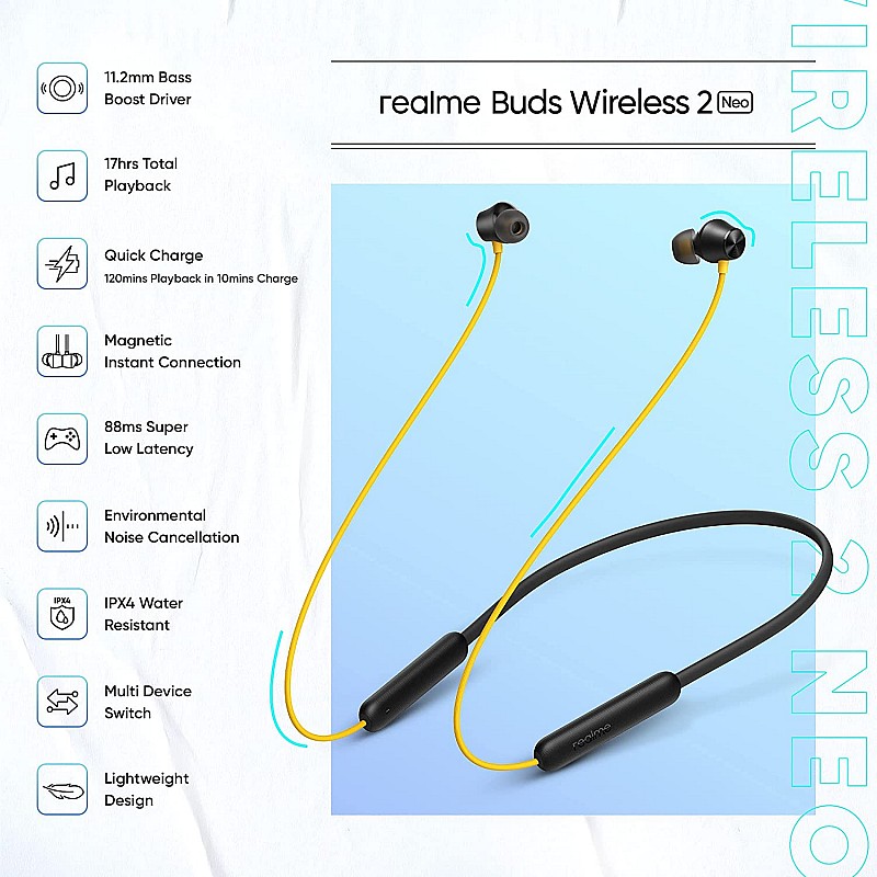 Realme Buds Wireless 2 Neo Bluetooth in Ear Earphones with Mic Black