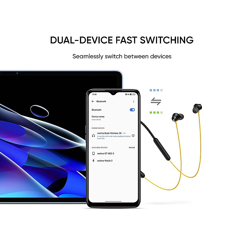 Realme Buds Wireless 2S in Ear Earphone with mic Switching Type C Fast Charge Bluetooth Headset Neckband Black