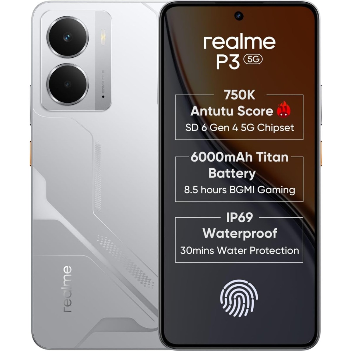 Realme P3 5G (Space Silver, 6GB RAM, 128GB Storage)