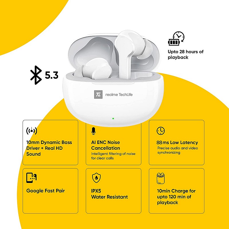 Realme TechLife Buds T100 Bluetooth Truly Wireless White