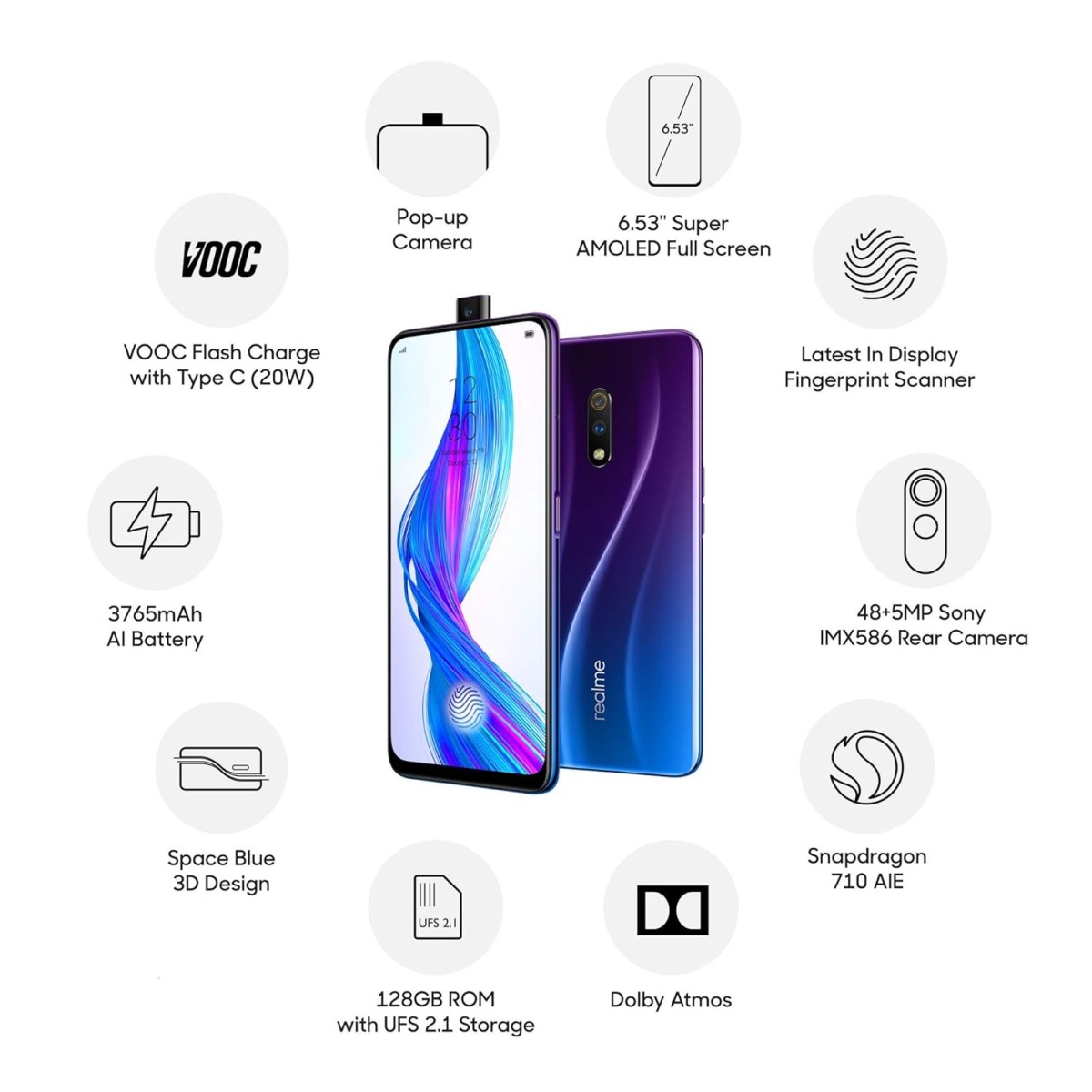 realme X (Space Blue, 4GB RAM, 128GB Storage) (refurbished)