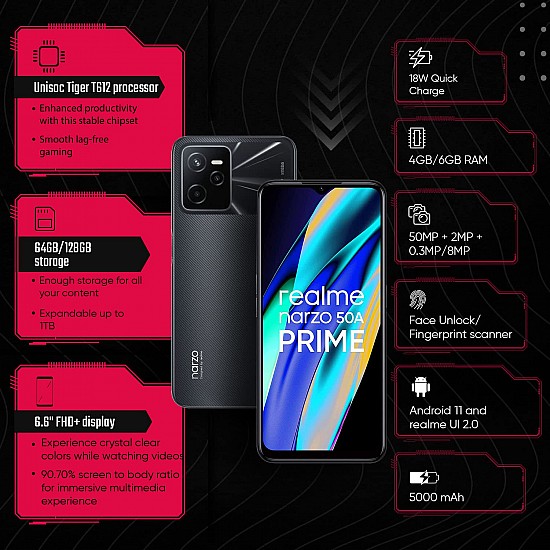 realme narzo 50A Prime (Flash Black, 4GB RAM+128GB Storage) FHD+ Display|50MP AI Triple Camera