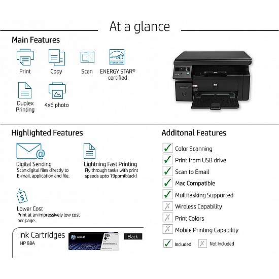 HP Laserjet Pro M1136 Printer, Print, Copy, Scan, Compact Design, Reliable, and Fast Printing 