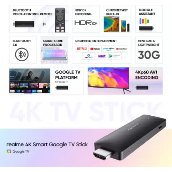 realme 4k Smart Google TV Stick Black