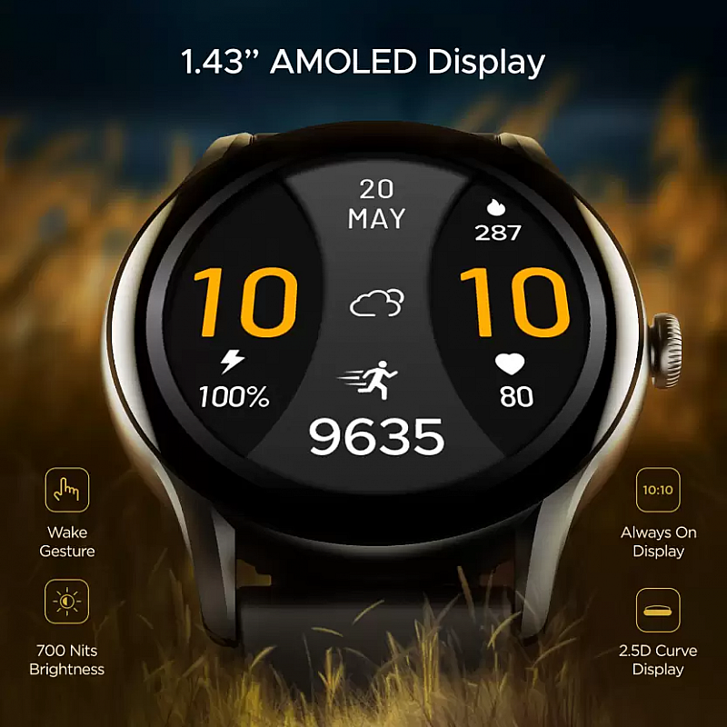 boAt Lunar Connect Ace with 1.43 AMOLED Display, BT Calling, 100 Sports Mode IP68 Smartwatch Black Strap Free Size