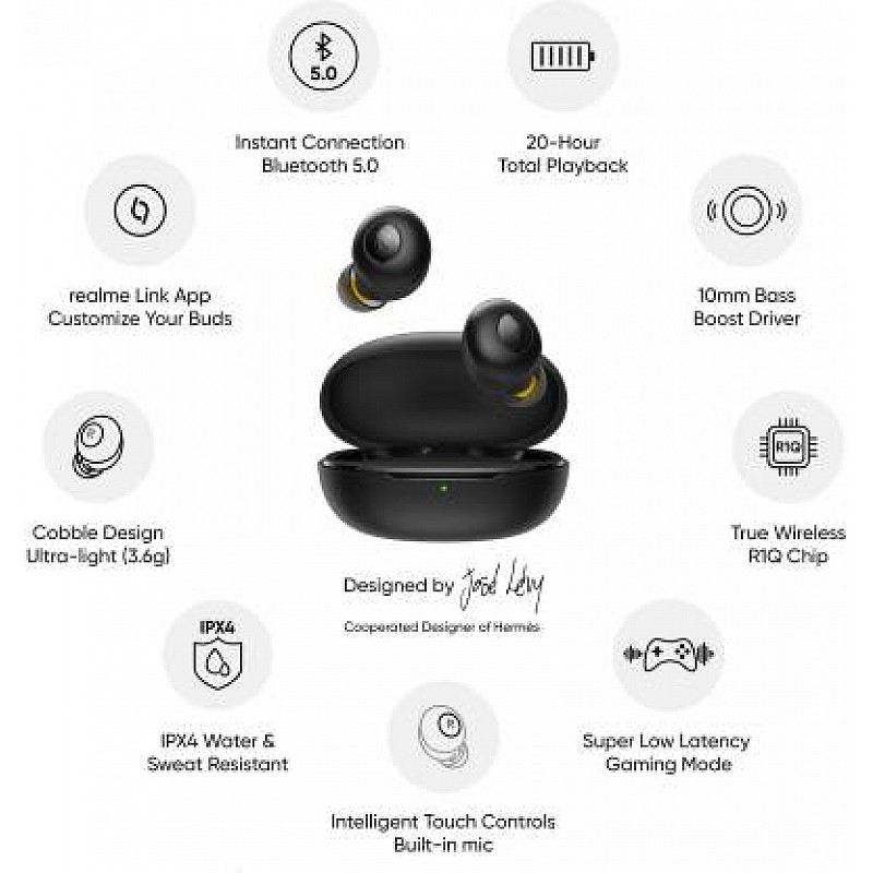 realme Buds Q Bluetooth Headset Black, True Wireless (Black)