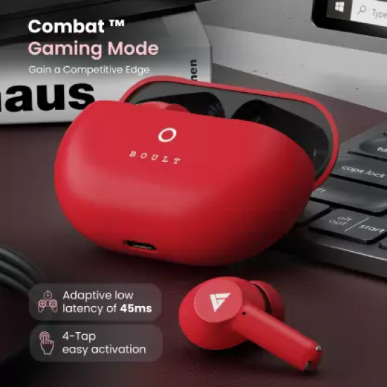 Boult W40 with Quad Mic ENC, 48H Battery Life, Low Latency Gaming (Berry Red, True Wireless)