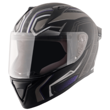 VEGA Bolt Marvel Black Panther Edition Motorbike Helmet (Black Silver)