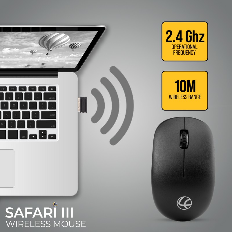 Lapcare Safari Wireless Mouse 3 Button 1600dpi - Blk