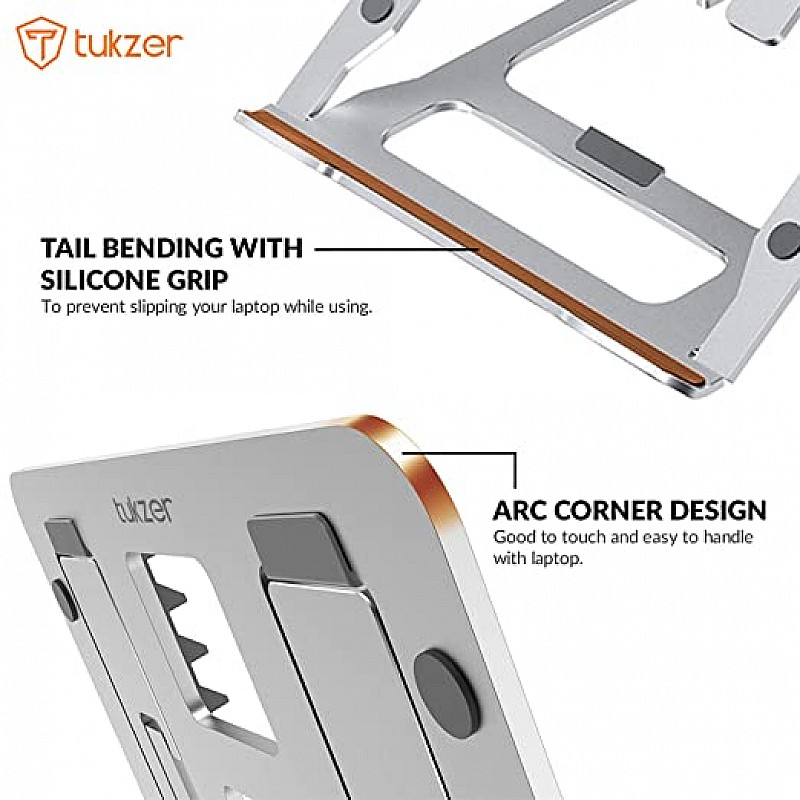 Tukzer Foldable Laptop Stand Lapdesks (Aluminium), 5-Angles Adjustments, Portable Notebook Riser Stand