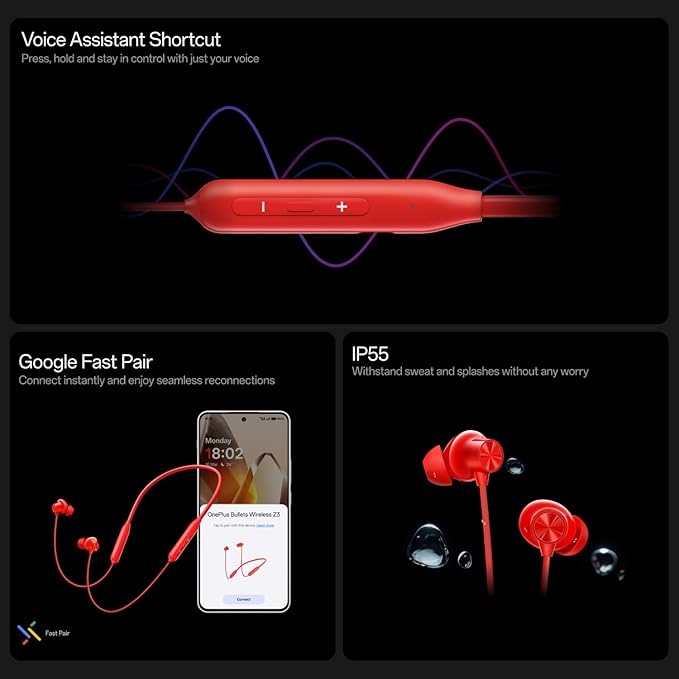 OnePlus Bullets Wireless Z3 in Ear Neckband with 12.4Mm Drivers, 3D Spatial Audio,10 Mins Charge for 27 Hrs Playback, AI Call Noise Cancellation, 4 EQ Preset, , Black