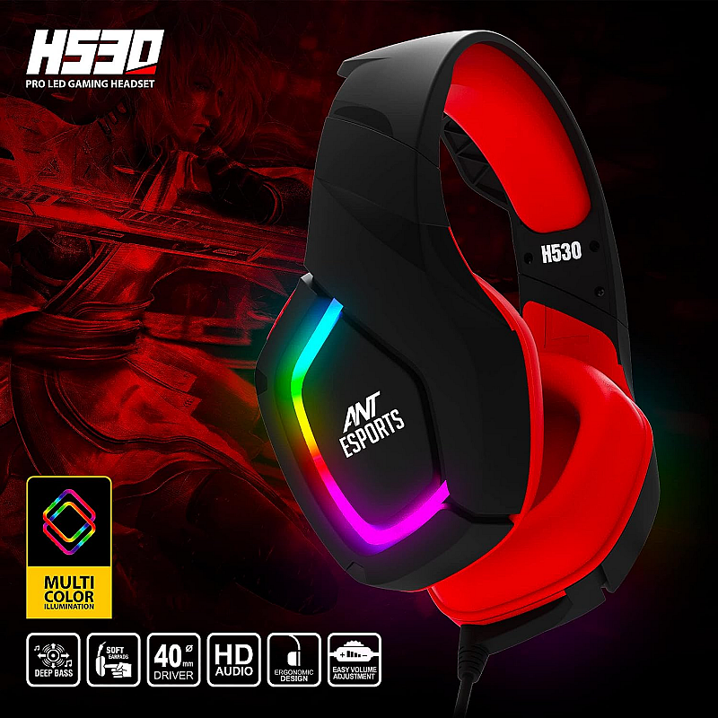 Ant Esports H530 Multi-Platform Pro RGB LED Wired Gaming Headset  (Black - Red)