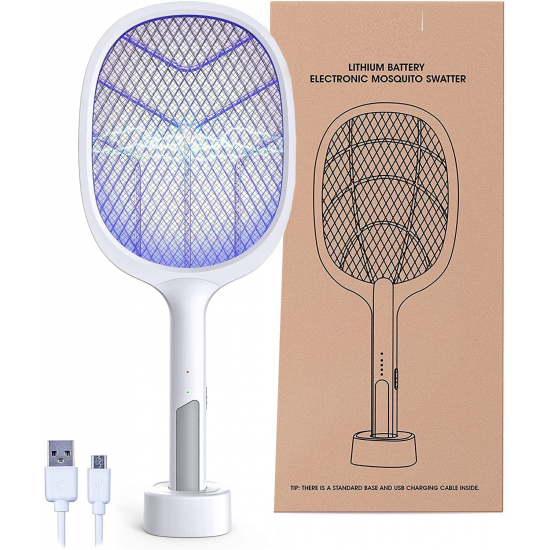 AIRTREE Autokill 2-in-1 Mosquito Racket 1200mAh Battery USB Charging LED Light Insect Bugs White