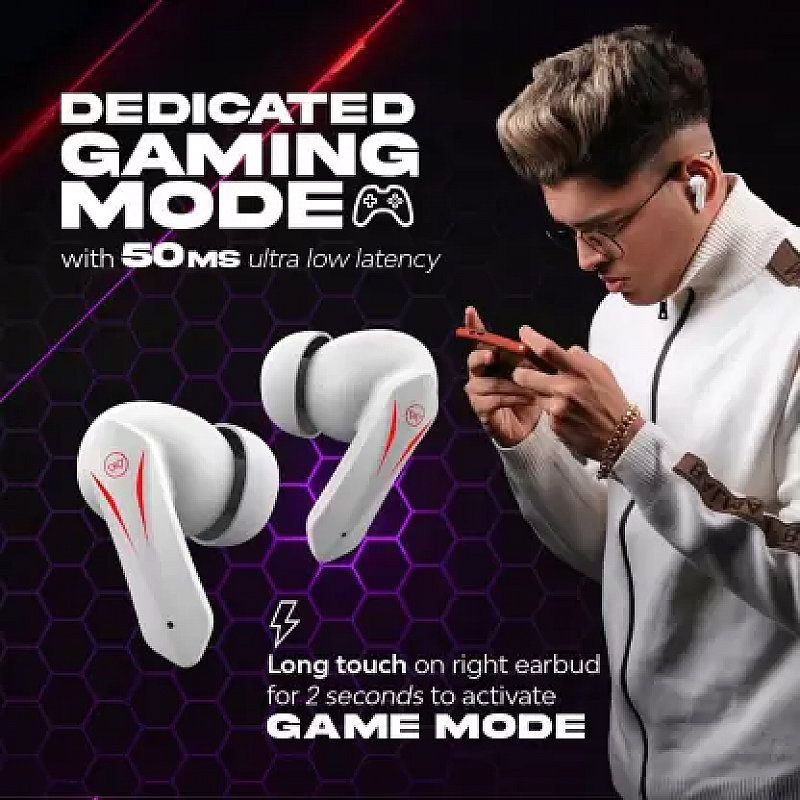 WINGS Phantom 550 Earbuds with Low latency Game mode, 45hr Playtime Black, True Wireless