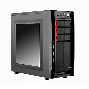 Circle Gaming 820 Black ATX Tower Case with Transparent Side Panel and Steel Black Body 