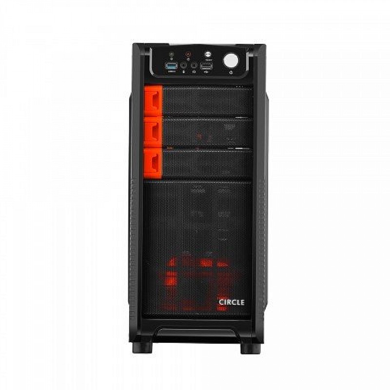 Circle Gaming 820 Black ATX Tower Case with Transparent Side Panel and Steel Black Body 