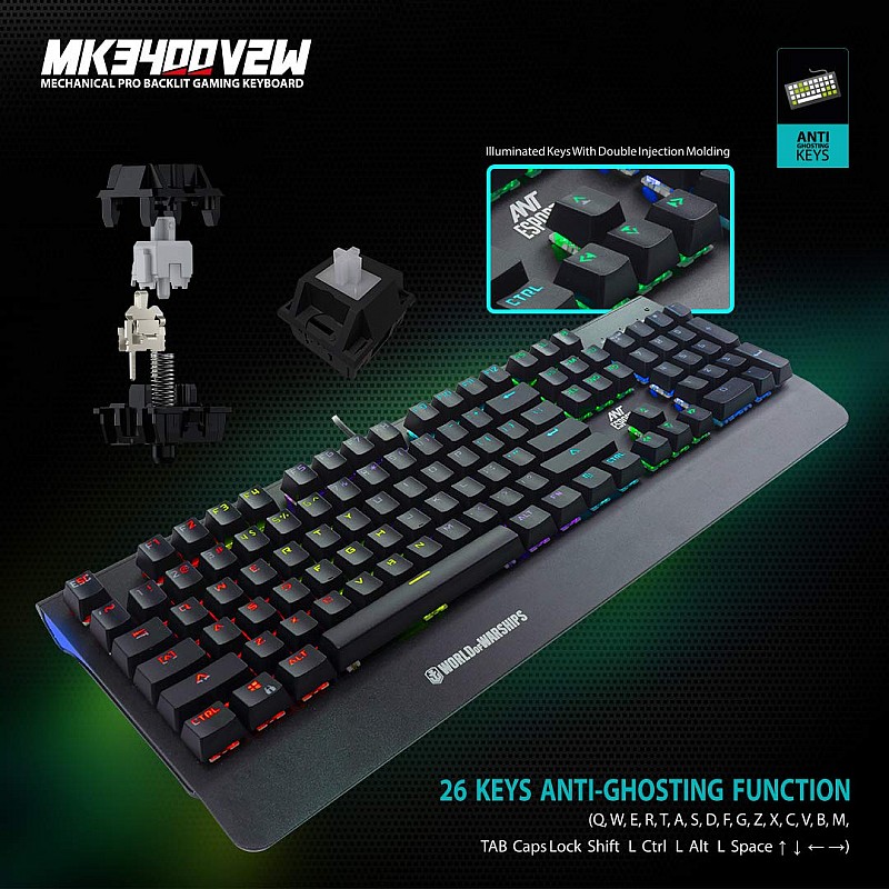 Ant Esports MK3400W V2 Mechanical Pro World of Warship Edition Wired RGB Gaming Keyboard with Blue Switches