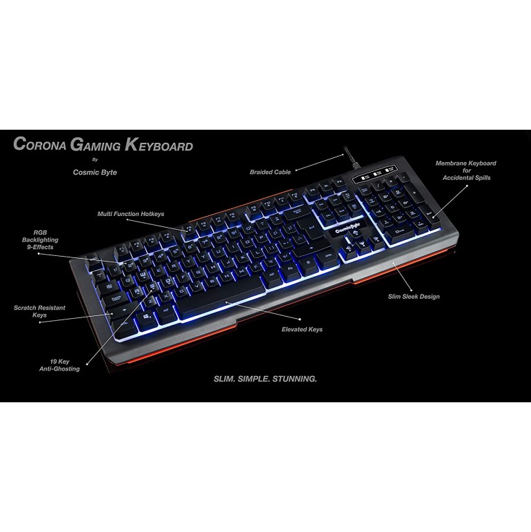 Cosmic Byte CB-GK-02 Corona Wired Gaming Keyboard 7 Color RGB Backlit with Effects Anti-Ghosting Black Refurbished Cosmic Byte CB-GK-02 Corona Wired Gaming Keyboard 7 Color RGB Backlit with Effects Anti-Ghosting Black Refurbished