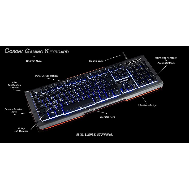 Cosmic Byte CB-GK-02 Corona Wired Gaming Keyboard 7 Color RGB Backlit with Effects Anti-Ghosting Black