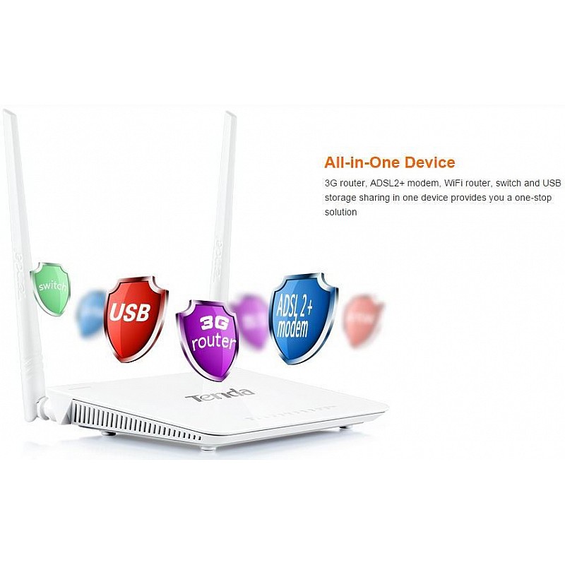 TENDA D303 Wireless N300 ADSL2+/3G Modem Router (All in One)