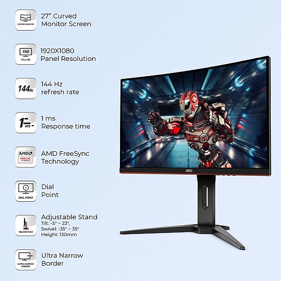 AOC C27G1 27" Curved Frameless Gaming Monitor FHD 1080p