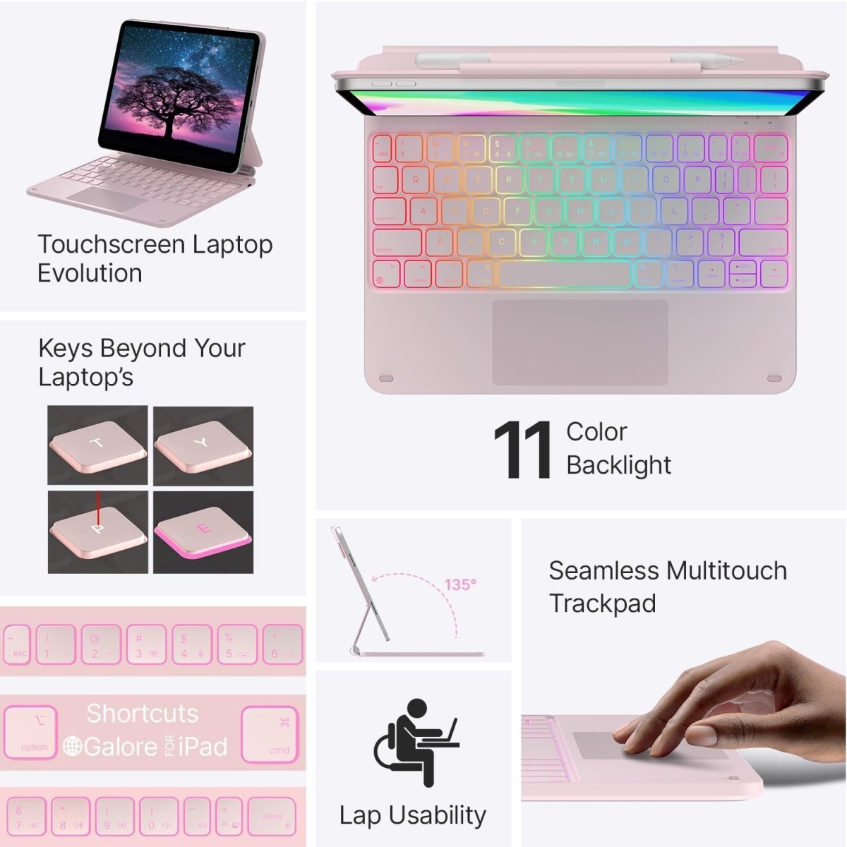 typecase Edge Keyboard for iPad Air 11 (M3/M2), Air 5th/4th & Pro 11 (4th/3rd/2nd/1st), 11-Color Backlit,Magic Floating Cantilever,Precision Refurbished