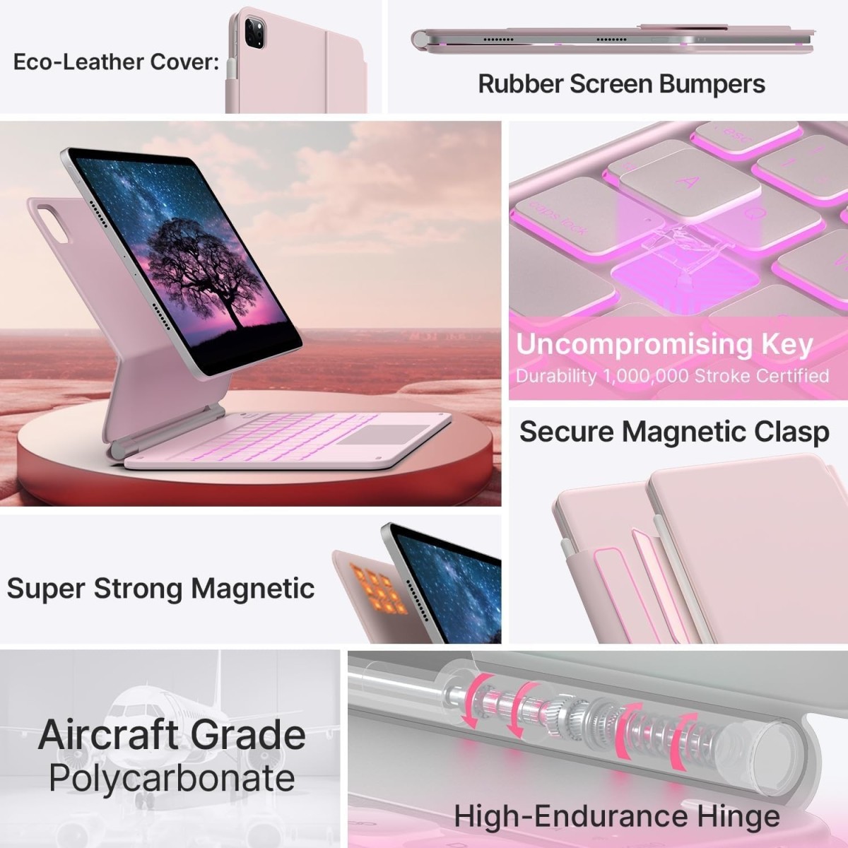 typecase Edge Keyboard for iPad Air 11 (M3/M2), Air 5th/4th & Pro 11 (4th/3rd/2nd/1st), 11-Color Backlit,Magic Floating Cantilever,Precision Refurbished