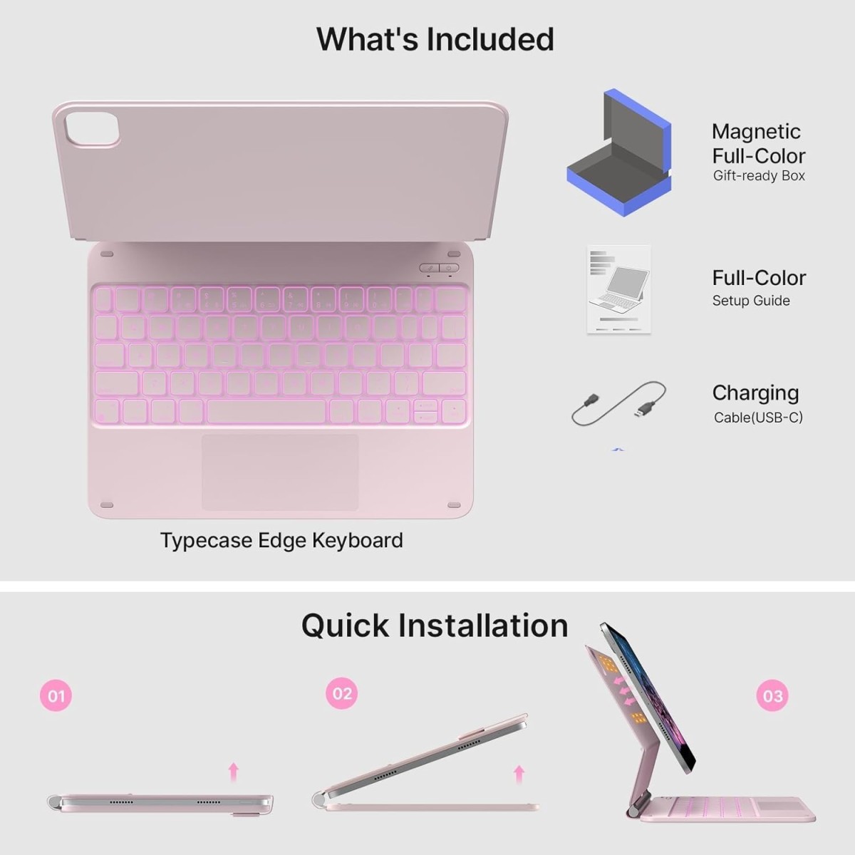 typecase Edge Keyboard for iPad Air 11 (M3/M2), Air 5th/4th & Pro 11 (4th/3rd/2nd/1st), 11-Color Backlit,Magic Floating Cantilever,Precision Refurbished