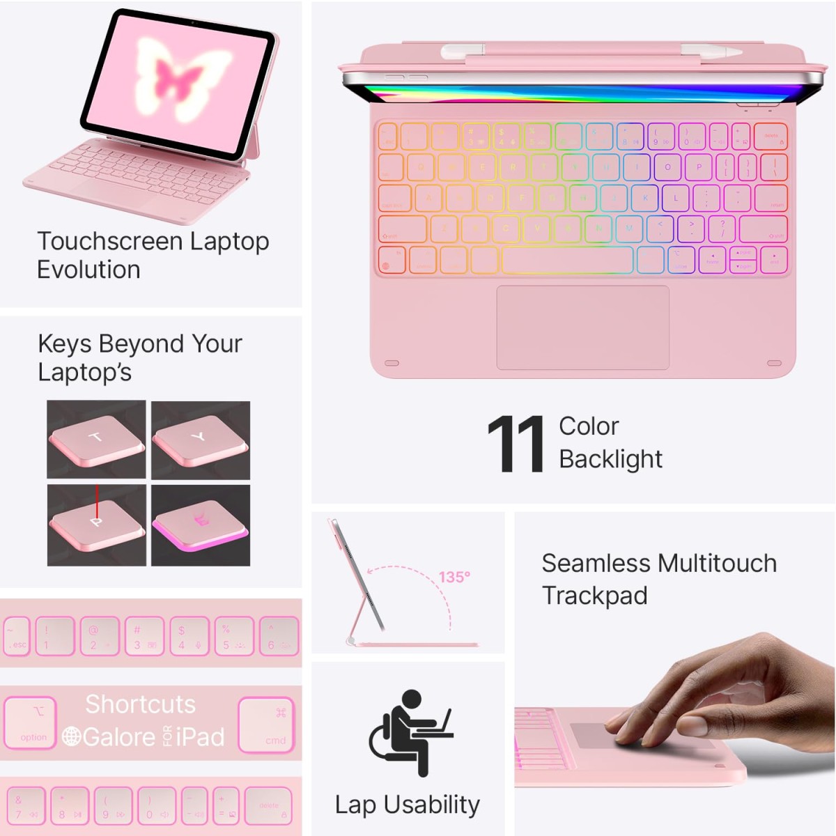 typecase Edge Magic Keyboard case for iPad 11th (A16-2025) & 10th Gen with 11-Colors Backlit, Floating Cantilever Stand, Click Anywhere Precision Multi-Touch Trackpad, 600 GMS (NOT for Air 11/Pro 11)