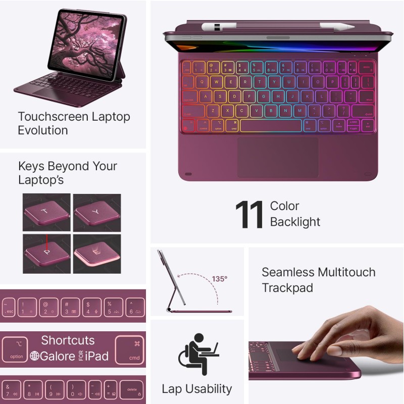 typecase Edge Magic Keyboard case for iPad 11th (A16-2025) & 10th Gen with 11-Colors Backlit, Floating Cantilever Stand, Click Anywhere Precision Multi-Touch Trackpad, 600 GMS (NOT for Air 11/Pro 11)