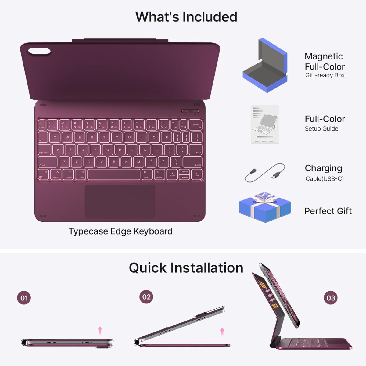 typecase Edge Magic Keyboard case for iPad 11th (A16-2025) & 10th Gen with 11-Colors Backlit, Floating Cantilever Stand, Click Anywhere Precision Multi-Touch Trackpad, 600 GMS (NOT for Air 11/Pro 11)