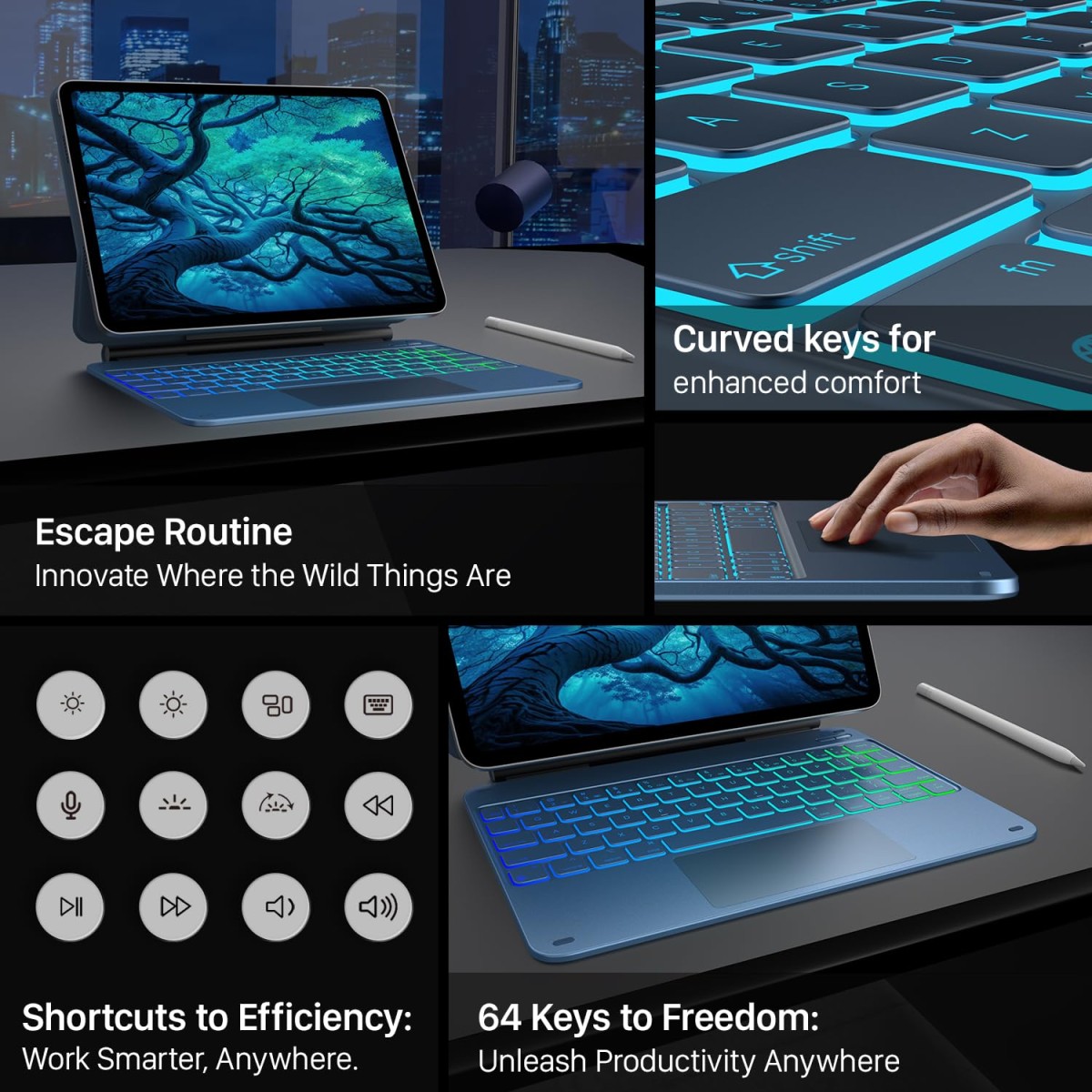 typecase Edge Magic Keyboard case for iPad 11th (A16-2025) & 10th Gen with 11-Colors Backlit, Floating Cantilever Stand, Click Anywhere Precision Multi-Touch Trackpad, 600 GMS (NOT for Air 11/Pro 11)