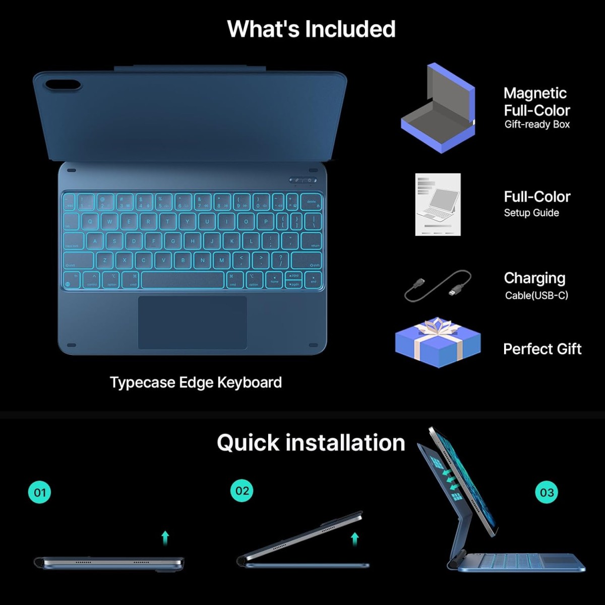 typecase Edge Magic Keyboard case for iPad 11th (A16-2025) & 10th Gen with 11-Colors Backlit, Floating Cantilever Stand, Click Anywhere Precision Multi-Touch Trackpad, 600 GMS (NOT for Air 11/Pro 11)