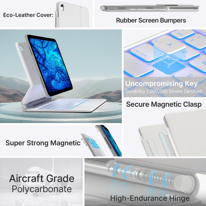 typecase Edge Magic Keyboard case for iPad 11th (A16-2025) & 10th Gen with 11-Colors Backlit, Floating Cantilever Stand, Click Anywhere Precision Multi-Touch Trackpad, 600 GMS (NOT for Air 11/Pro 11)