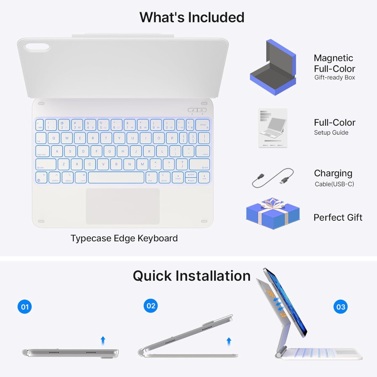 typecase Edge Magic Keyboard case for iPad 11th (A16-2025) & 10th Gen with 11-Colors Backlit, Floating Cantilever Stand, Click Anywhere Precision Multi-Touch Trackpad, 600 GMS (NOT for Air 11/Pro 11)