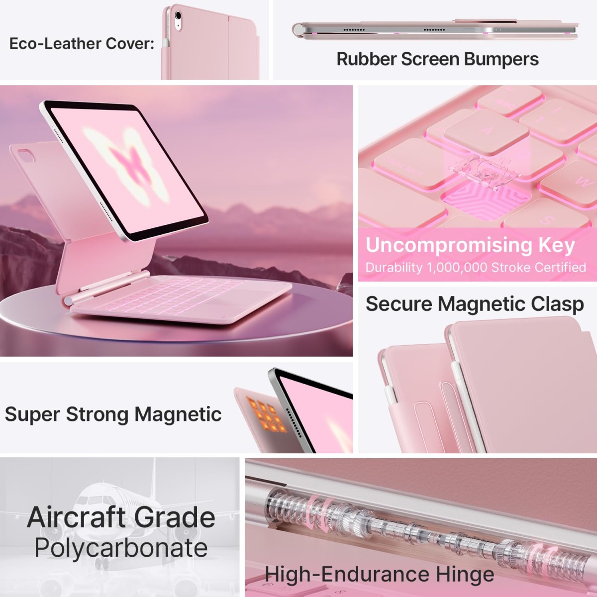 typecase Edge Magic Keyboard case for iPad 11th (A16-2025) & 10th Gen with 11-Colors Backlit, Floating Cantilever Stand, Click Anywhere Precision Multi-Touch Trackpad, 600 GMS (NOT for Air 11/Pro 11)