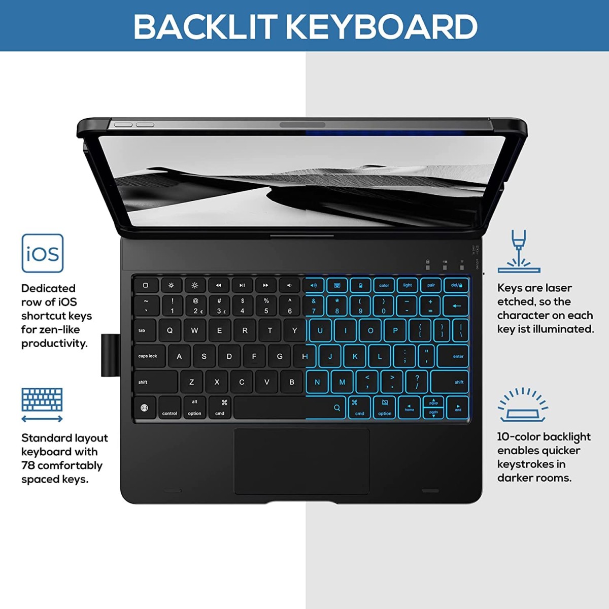 typecase Flexbook Touch Keyboard for New iPad Pro 11 4th Gen 2022, 3rd/2nd Gen(2021,2020), Air 5th (2022) & Air 4th Gen(2020)