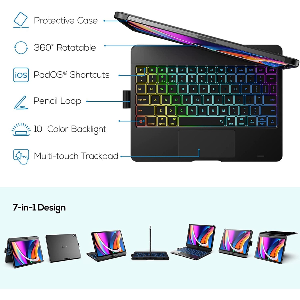 typecase Flexbook Touch Keyboard for New iPad Pro 11 4th Gen 2022, 3rd/2nd Gen(2021,2020), Air 5th (2022) & Air 4th Gen(2020)