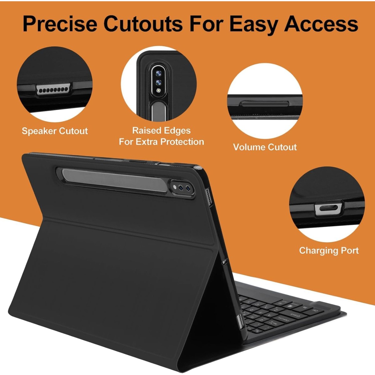 typecase Keyboard Case for Samsung Galaxy Tab S8 (11) & S7 (11) (Model SM-X700/X706/T870/T875/T878) with S Pen Holder, Slim Stand Cover Detachable Wireless Bluetooth Keyboard, Black