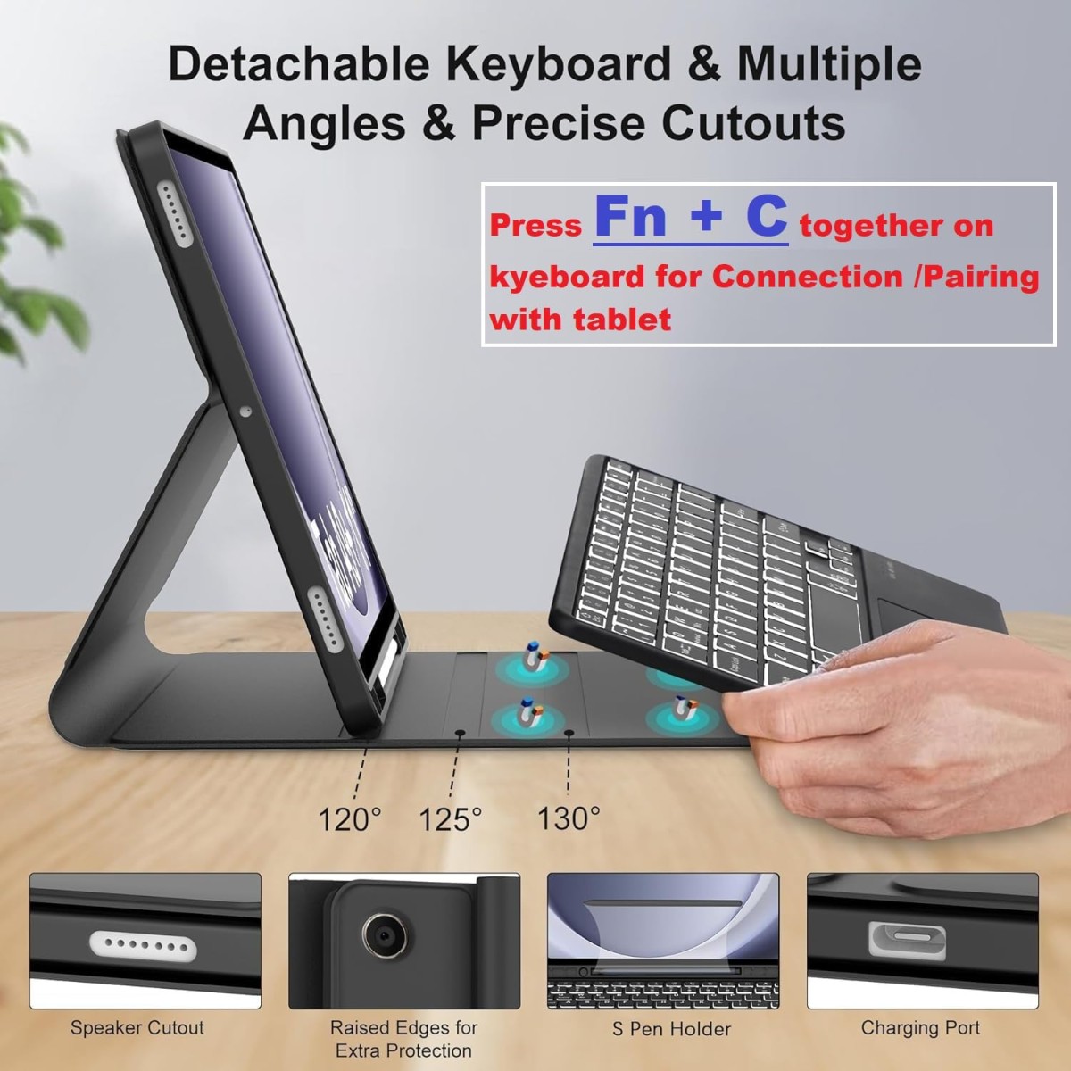 typecase Keyboard case for Samsung Galaxy Tab A9 Plus (11 Inch) / A9+ (11 Inch) with 7-Colors Backlits & Touchpad, Pen Holder, Multi Angle