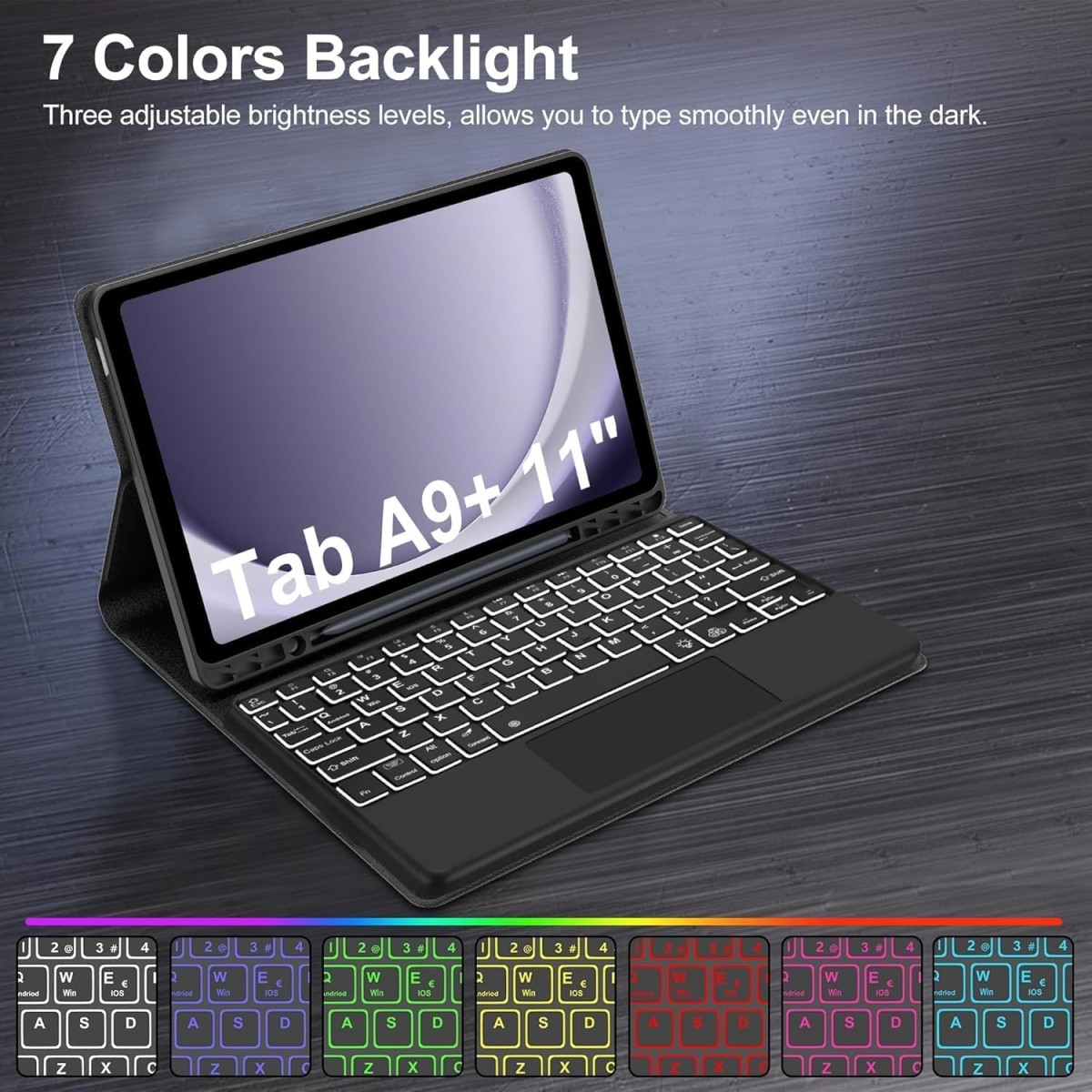 typecase Keyboard case for Samsung Galaxy Tab A9 Plus (11 Inch) / A9+ (11 Inch) with 7-Colors Backlits & Touchpad, Pen Holder, Multi Angle