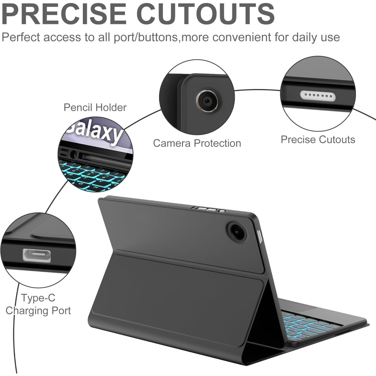 typecase Keyboard case for Samsung Galaxy Tab A9 Plus (11 Inch) / A9+ (11 Inch) with 7-Colors Backlits & Touchpad, Pen Holder, Multi Angle