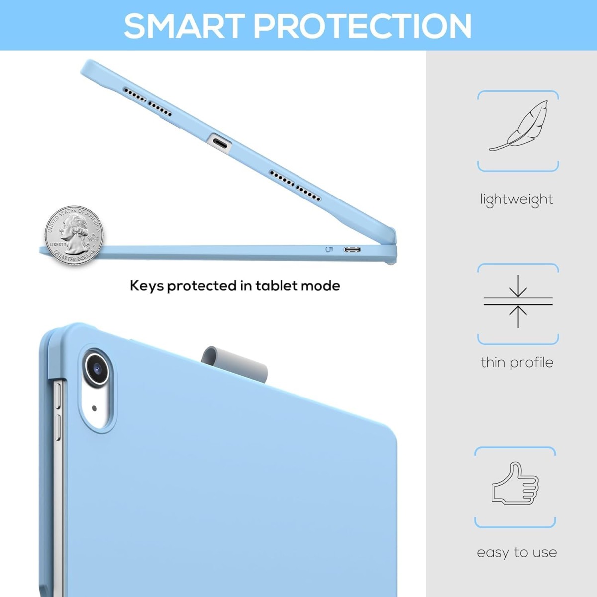 typecase Touch Keyboard for New iPad A16 2025 (11 Inch) & iPad 10th Generation with Multi-Touch Trackpad, 11-Colors Backlit, 360° Rotatable Design, Bluetooth Keyboard case, Pencil Holder (Black'25)