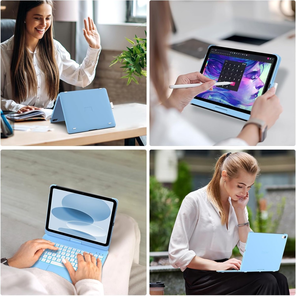typecase Touch Keyboard for New iPad A16 2025 (11 Inch) & iPad 10th Generation with Multi-Touch Trackpad, 11-Colors Backlit, 360° Rotatable Design, Bluetooth Keyboard case, Pencil Holder (Black'25)