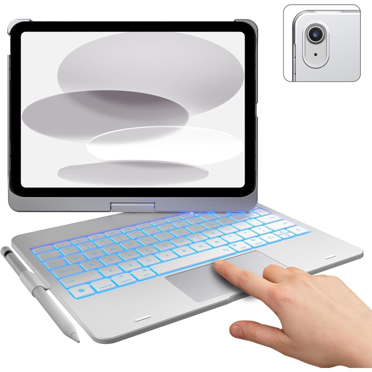 typecase Touch Keyboard for New iPad A16 2025 (11 Inch) & iPad 10th Generation with Multi-Touch Trackpad, 11-Colors Backlit, 360° Rotatable Design, Bluetooth Keyboard case, Pencil Holder (Black'25)