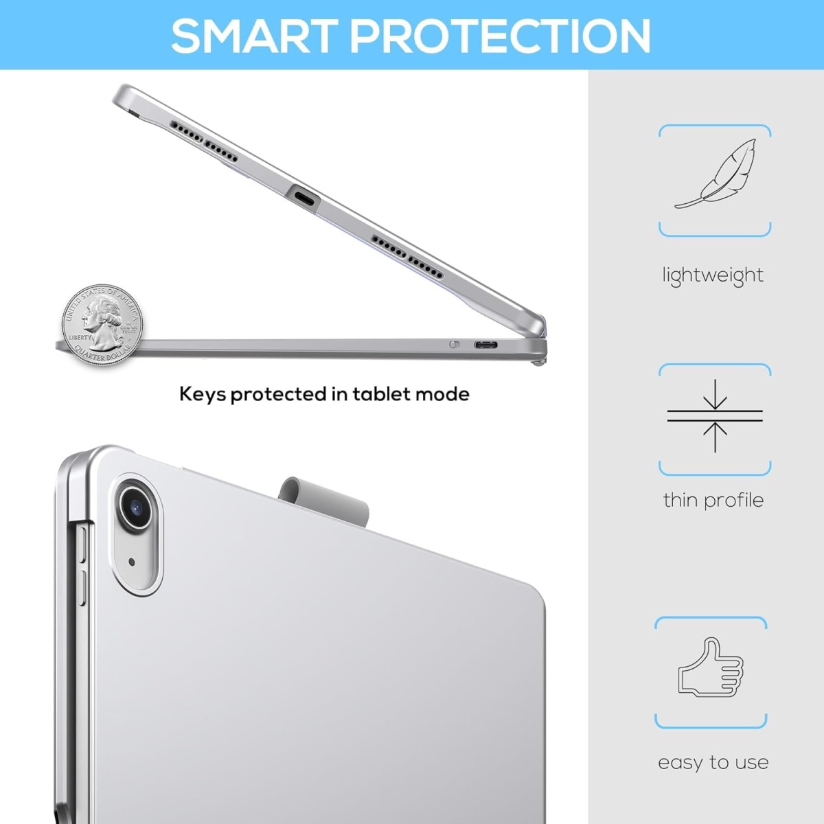 typecase Touch Keyboard for New iPad A16 2025 (11 Inch) & iPad 10th Generation with Multi-Touch Trackpad, 11-Colors Backlit, 360° Rotatable Design, Bluetooth Keyboard case, Pencil Holder (Black'25)