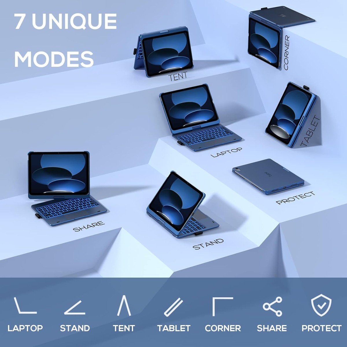 typecase Touch Keyboard for New iPad A16 2025 (11 Inch) & iPad 10th Generation with Multi-Touch Trackpad, 11-Colors Backlit, 360° Rotatable Design, Bluetooth Keyboard case, Pencil Holder (Black'25)